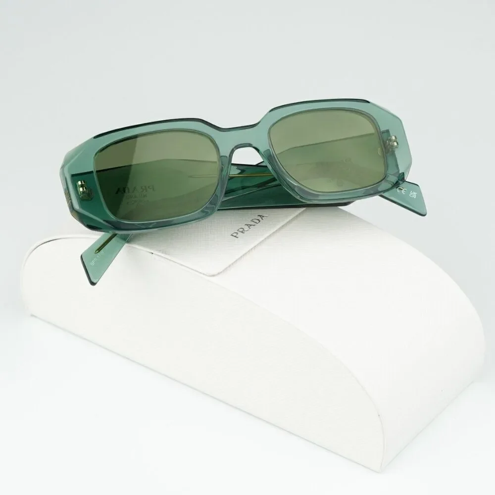 NEW Prada PR17WS 11R10E Sage Green Mirror Internal Silver Rectangle Sunglasses - Picture 3 of 14